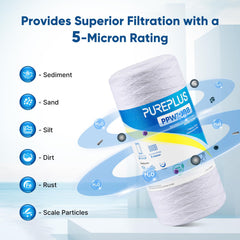 PUREPLUS textura que ilustra retención de 5 micras para agua más clara