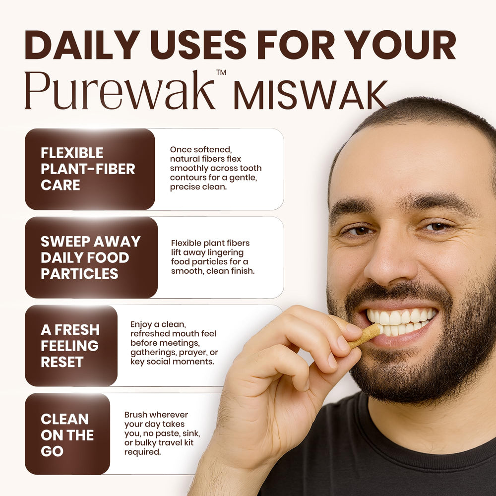 PUREWAK palos Miswak en ambiente de viaje dentro de estuche compacto