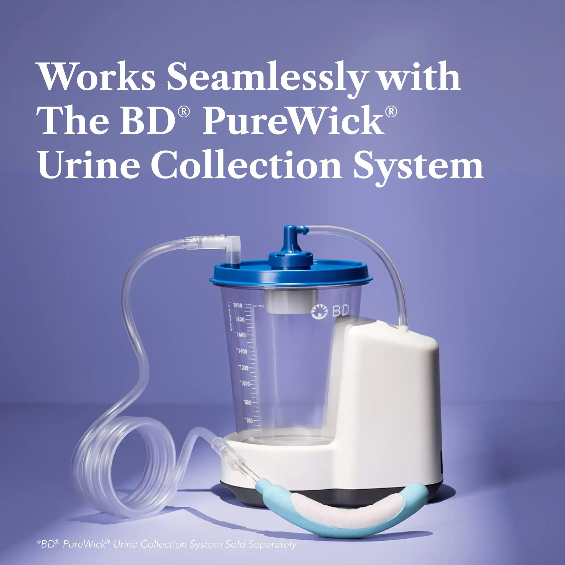 PureWick etiqueta con instrucciones claras resaltando compatibilidad segura