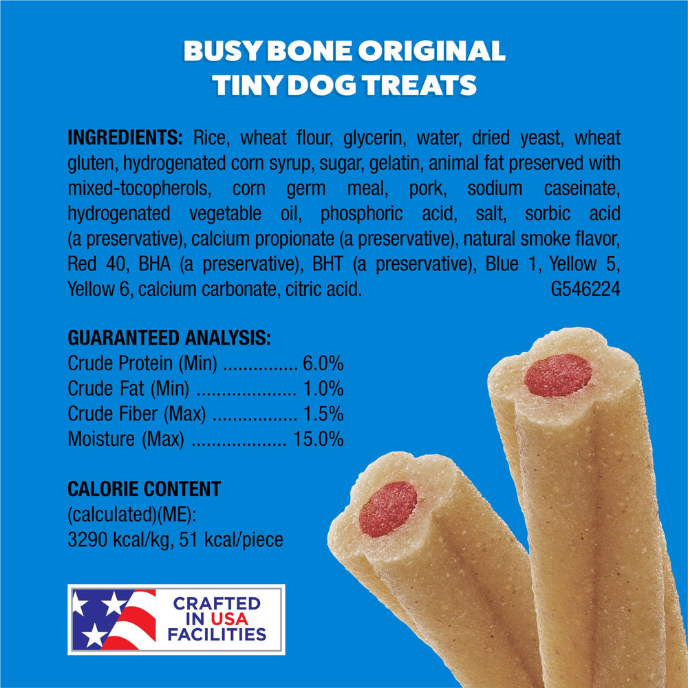 Purina Busy etiqueta con información nutricional y beneficios claros