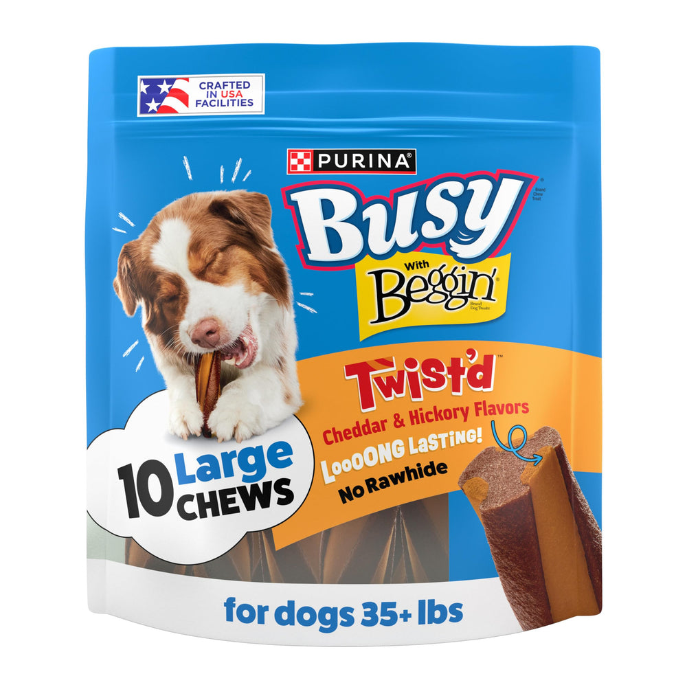 Purina Busy vista frontal del empaque, muestra bolsa de 10 unidades para ofrecer confianza