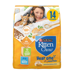 Purina Kitten Chow frontal del saco muestra diseño y beneficios visibles