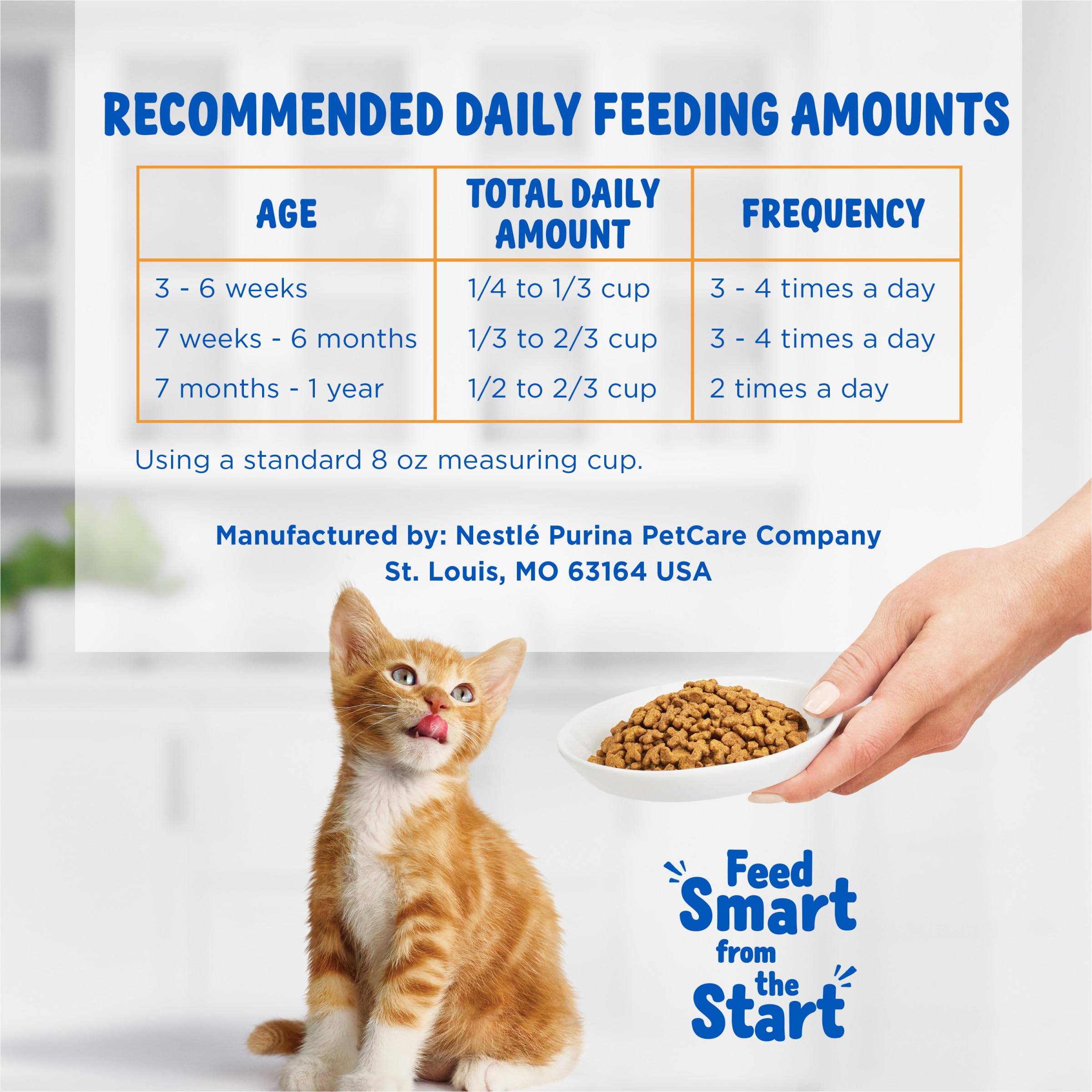 Purina Kitten Chow feeding guide graphic to simplify proper portions benefit
