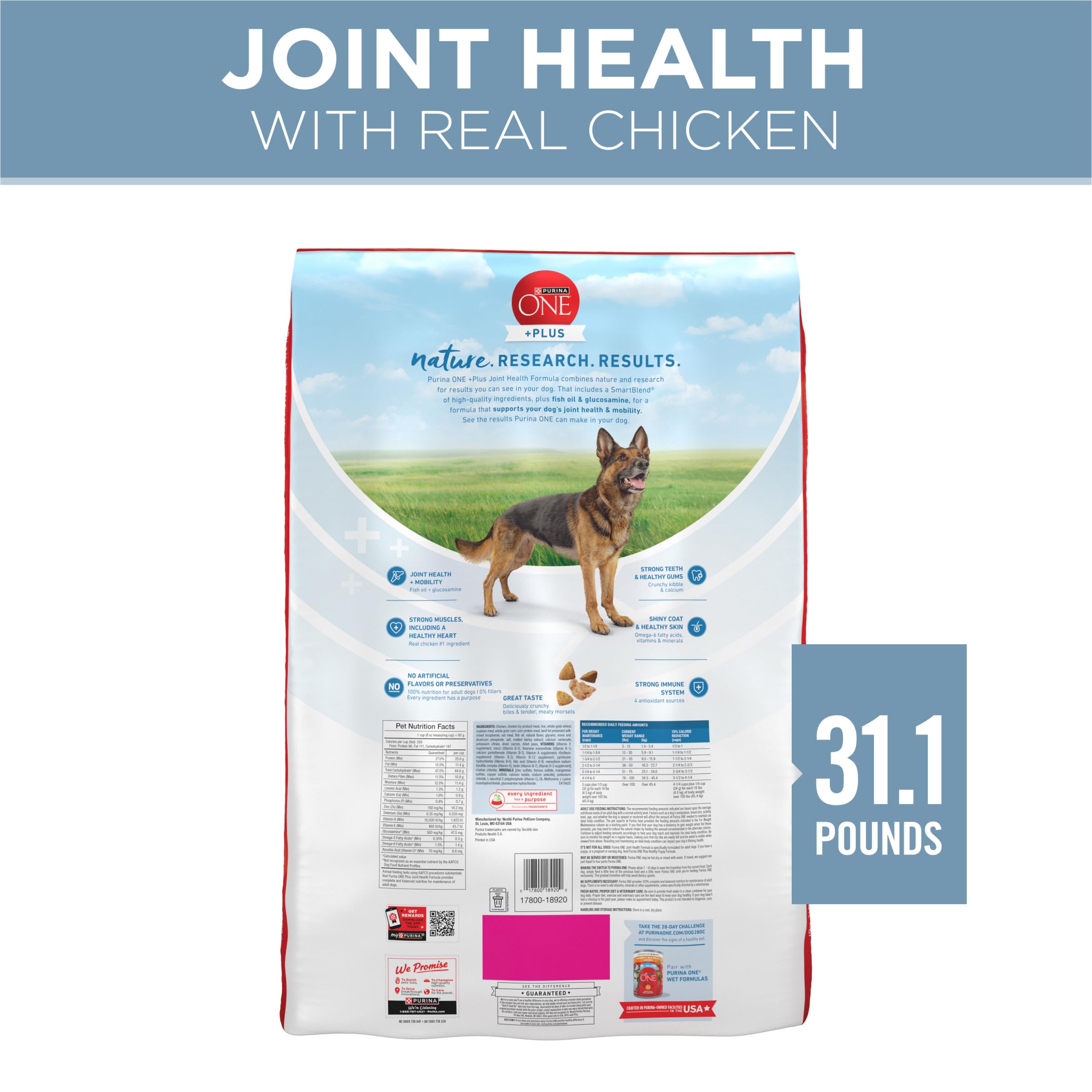 Purina ONE glucosamina y aceite de pescado resaltando soporte articular