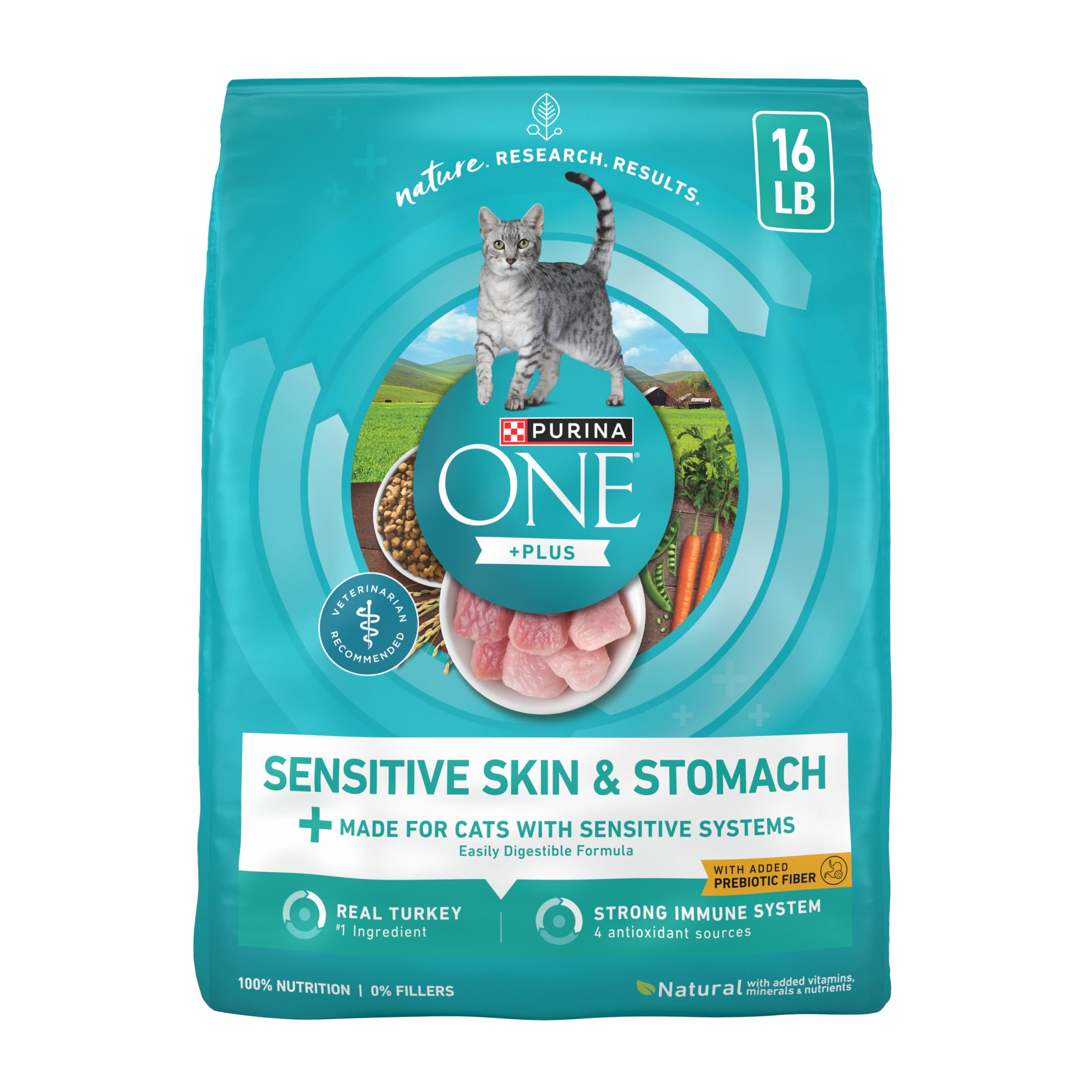 Purina ONE bolsa 16 lb frente mostrando diseño y beneficios clave