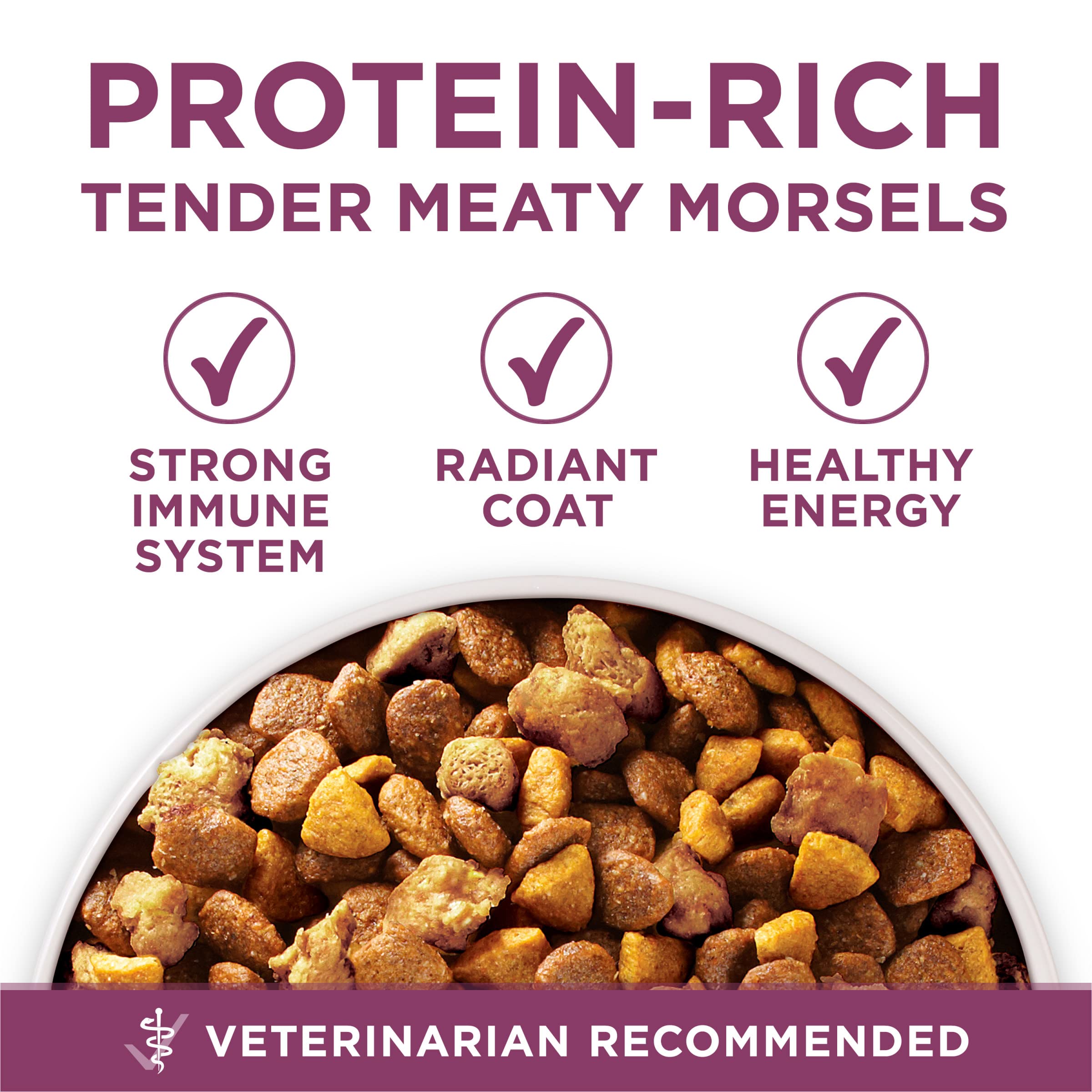 Purina ONE comparación de tamaño 8 lb junto a una referencia para escala visual