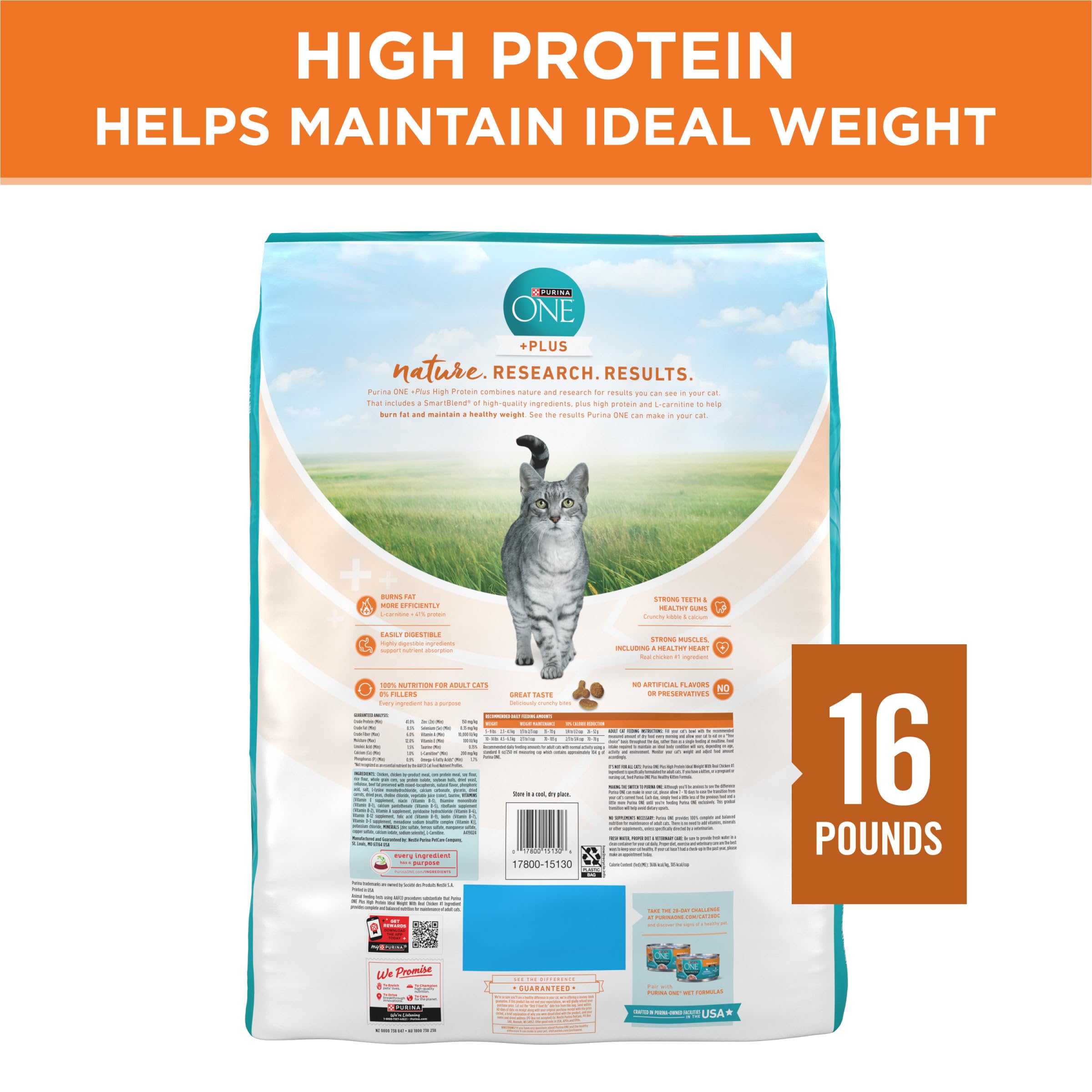 Purina ONE comparación de tamaño del paquete 16 lb para referencia de hogar