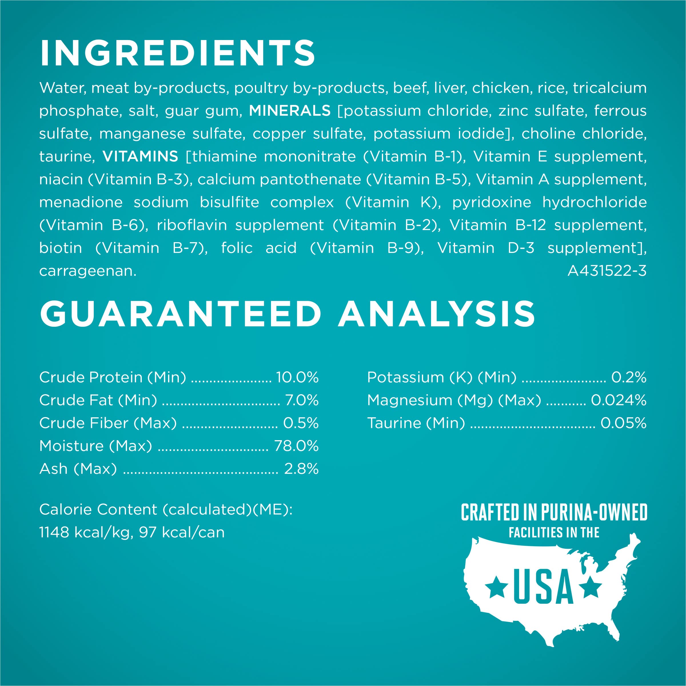 Purina ONE detalle de etiqueta con lista de ingredientes saludables
