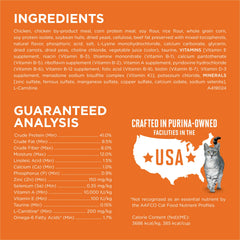 Purina ONE etiqueta nutricional con información clave de proteínas y L-carnitina