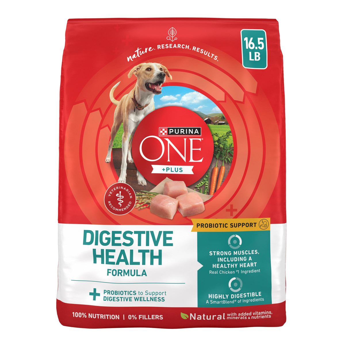 Purina ONE frontal del empaque mostrando la fórmula para digestión