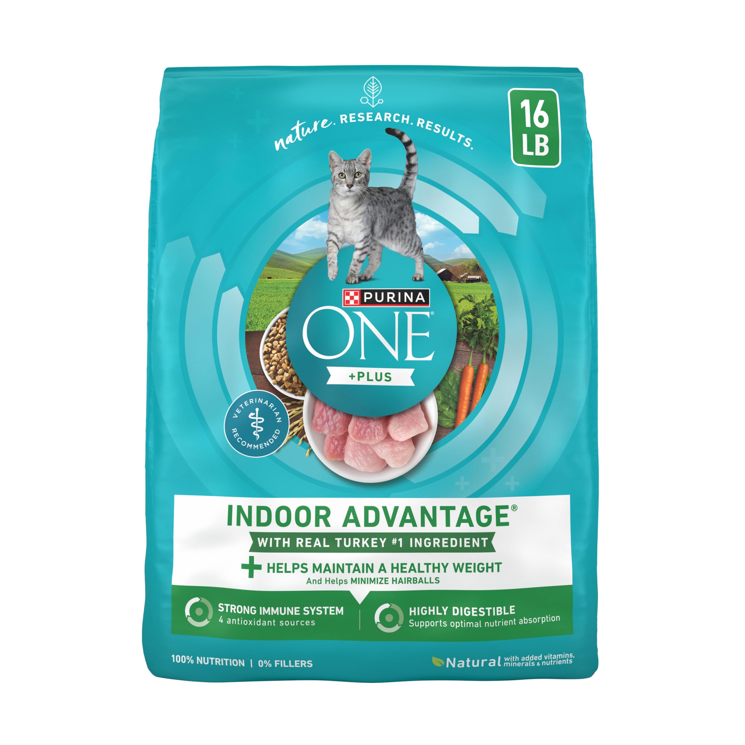 Purina ONE frente del empaque mostrando control de peso y beneficios