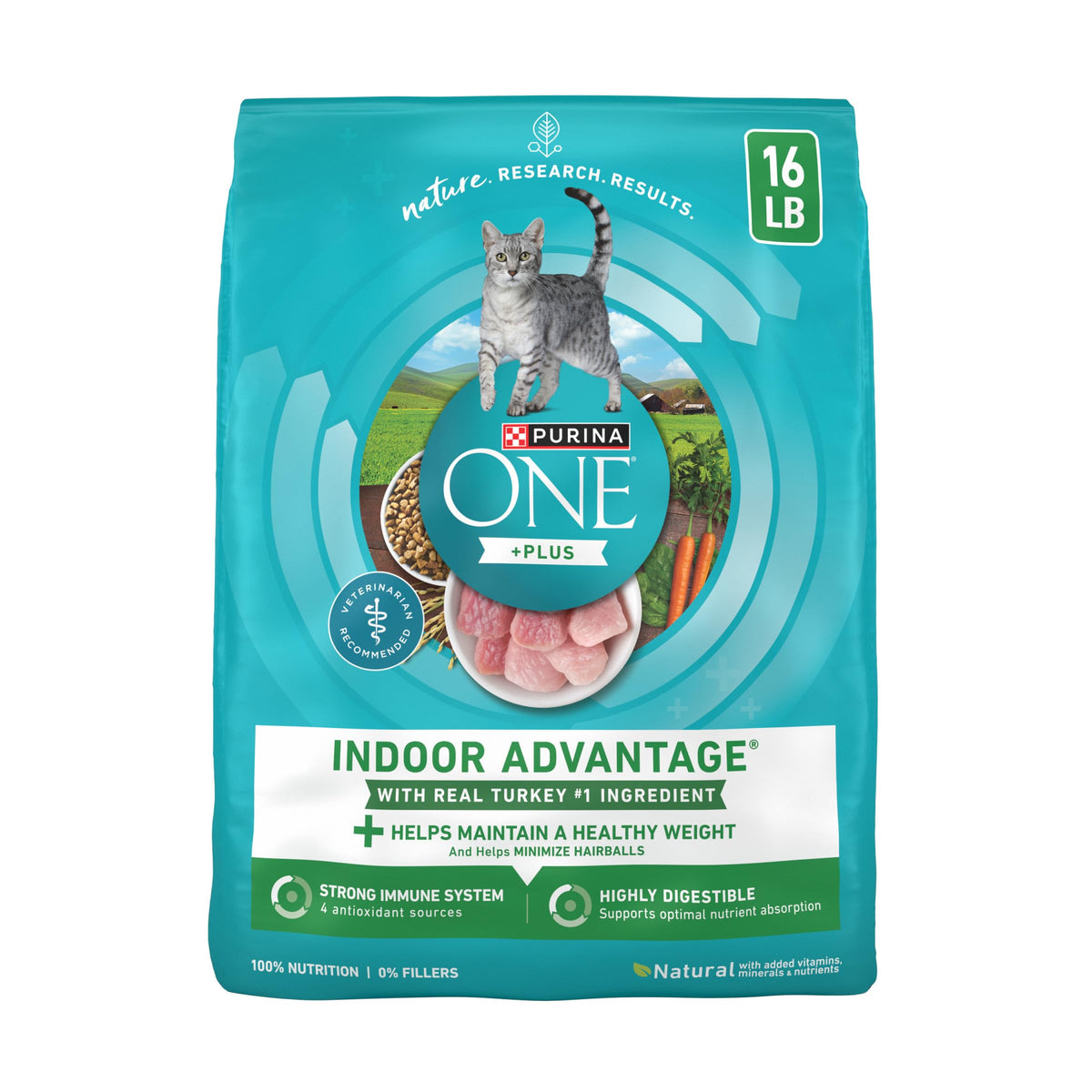 Purina ONE frente del empaque mostrando control de peso y beneficios