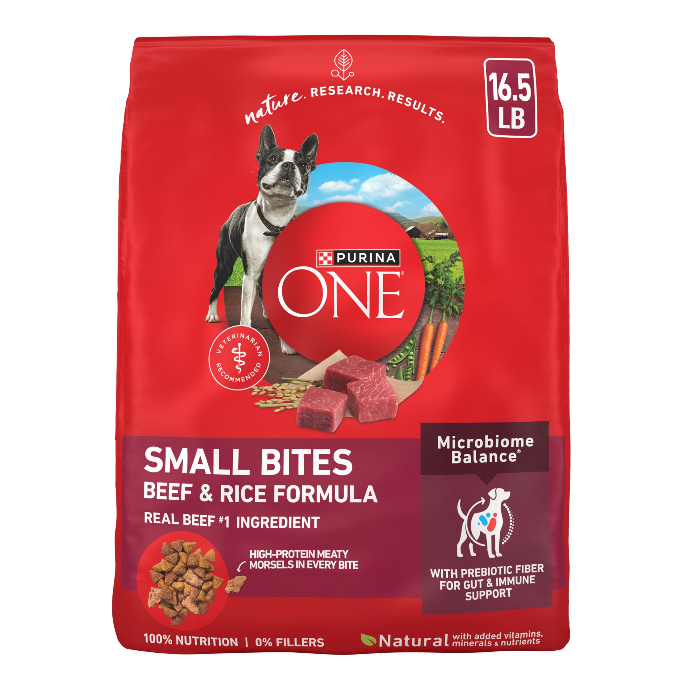 Purina ONE frontal del paquete mostrando beneficios y peso