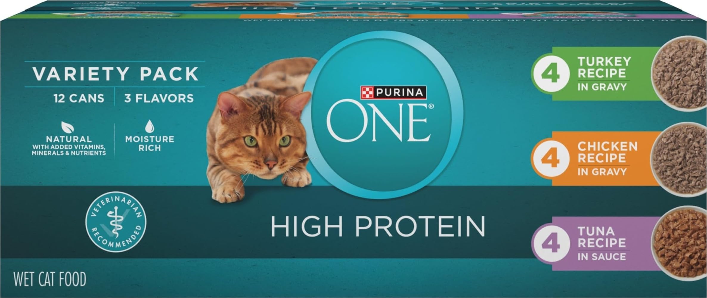 Purina ONE paquete frontal variedad que facilita elección de sabores