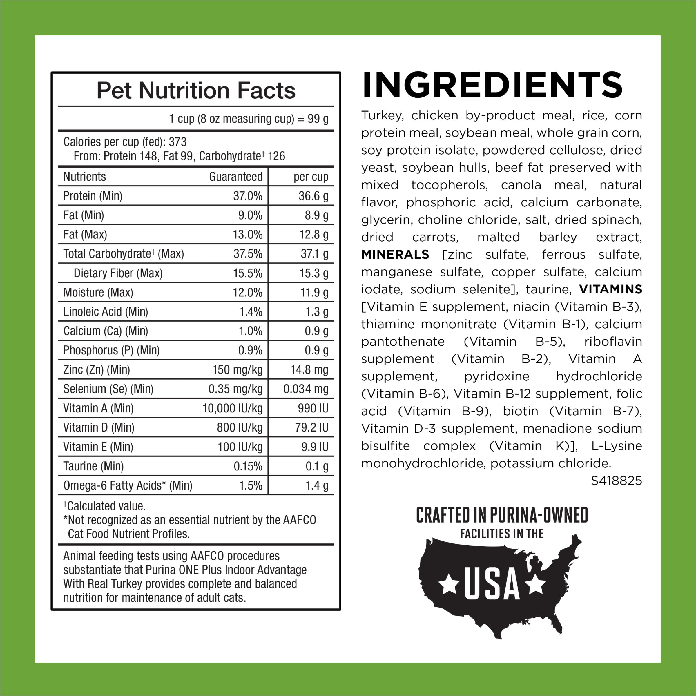 Purina ONE lista de ingredientes destacando pavo como principal