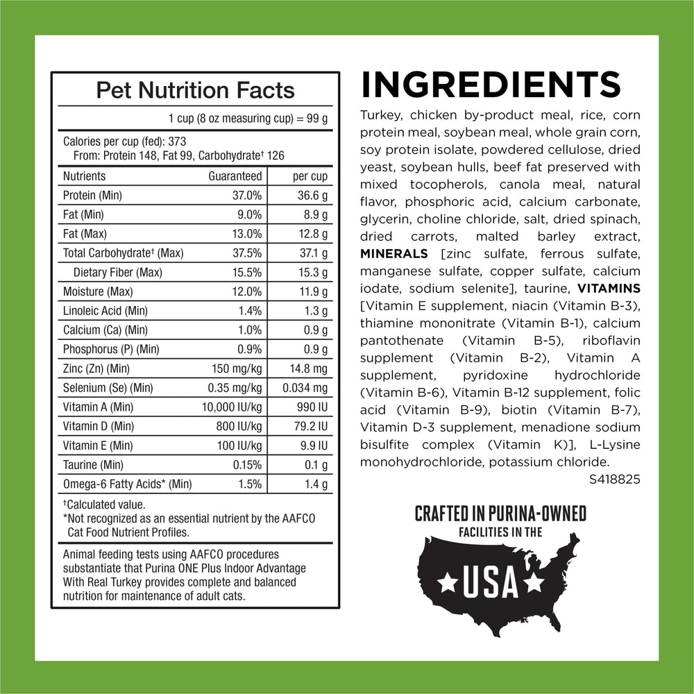Purina ONE lista de ingredientes destacando pavo como principal