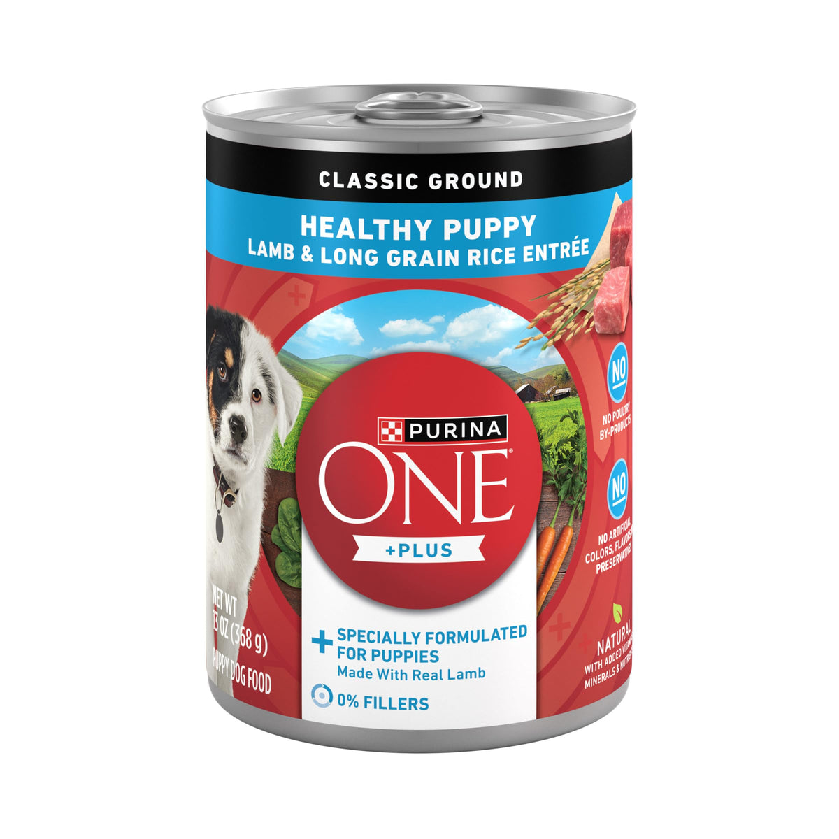 Purina ONE lata frontal mostrando etiqueta y beneficios claros