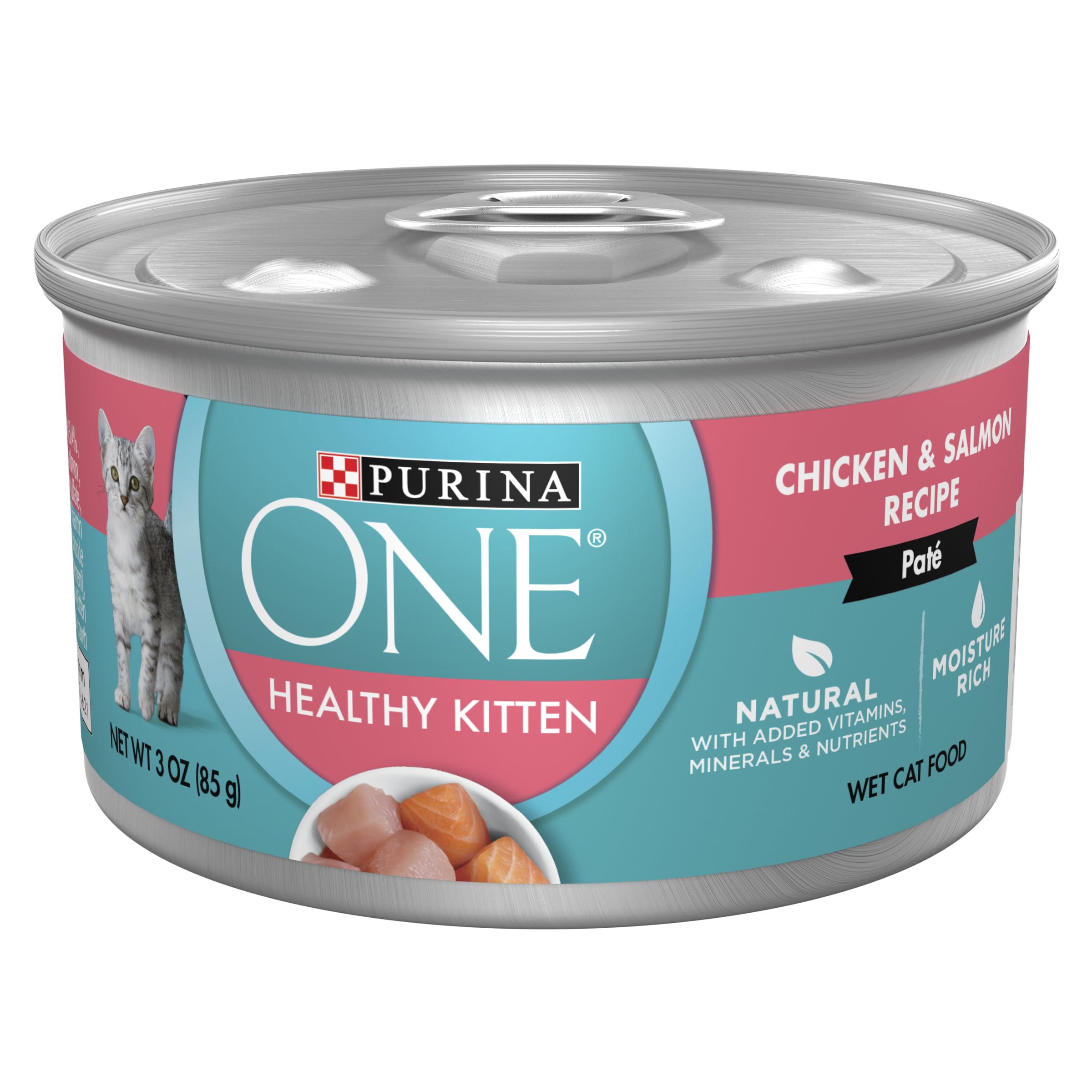 Purina ONE lata frontal con diseño y beneficio nutricional visible