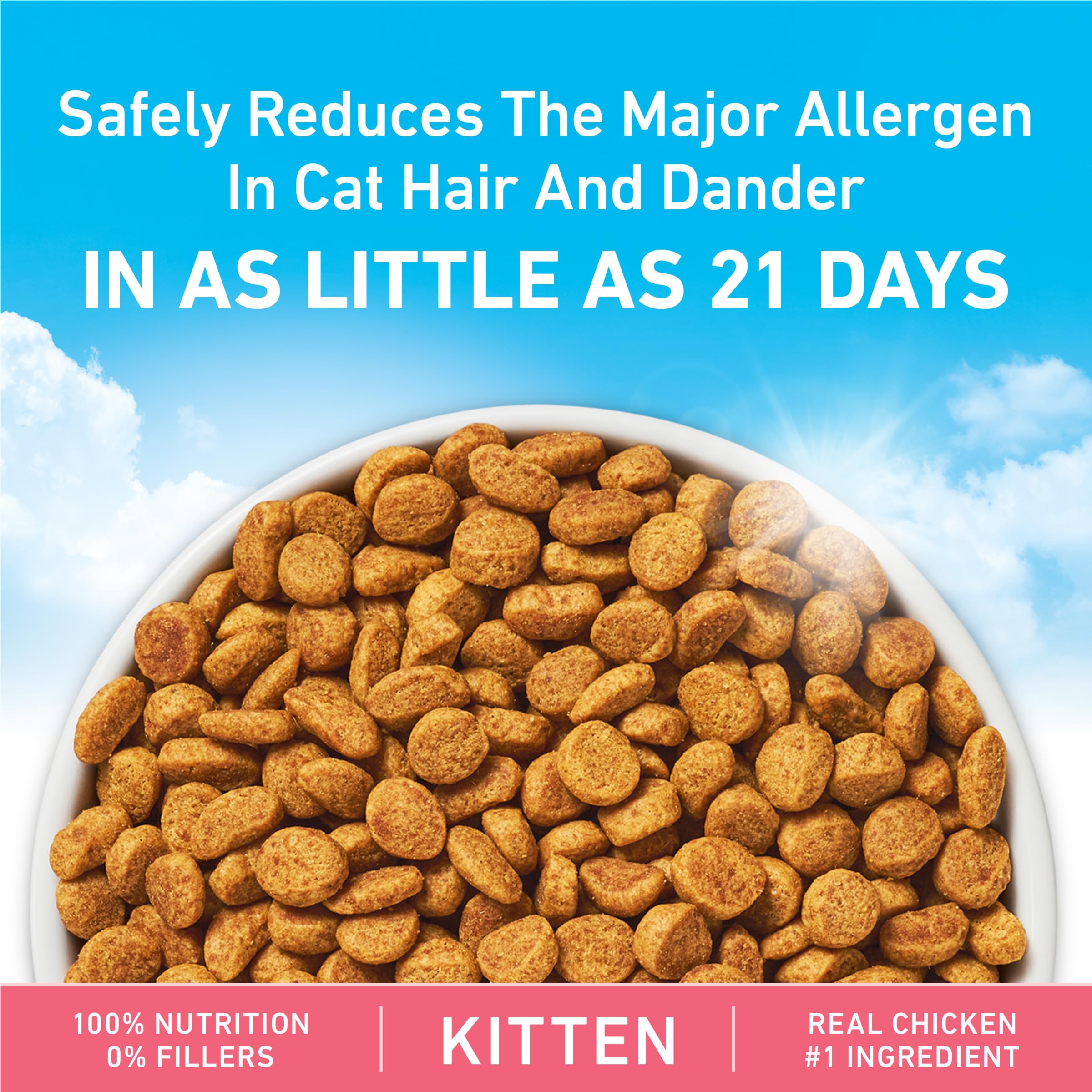 Purina ONE LiveClear bolsa 2.8 lb para comparar tamaño y contenido