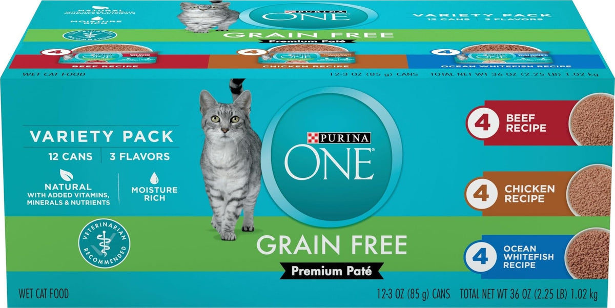 Purina ONE pack frontal que muestra variedad y conveniencia