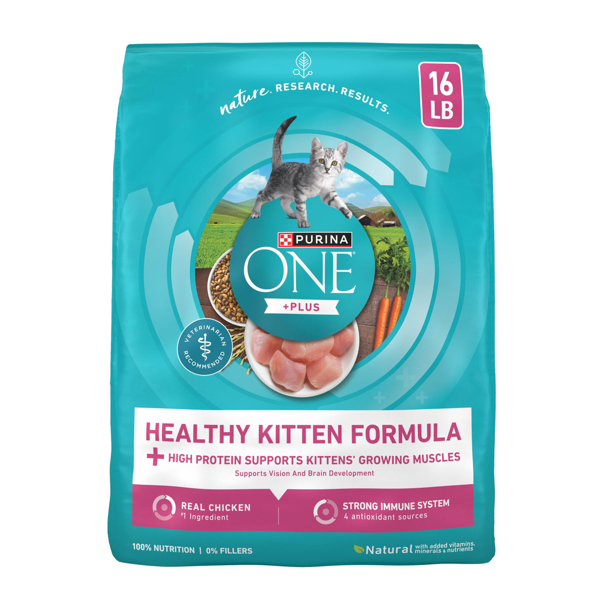 Purina ONE bolsa frontal 16 lb que muestra el empaque y beneficios visibles