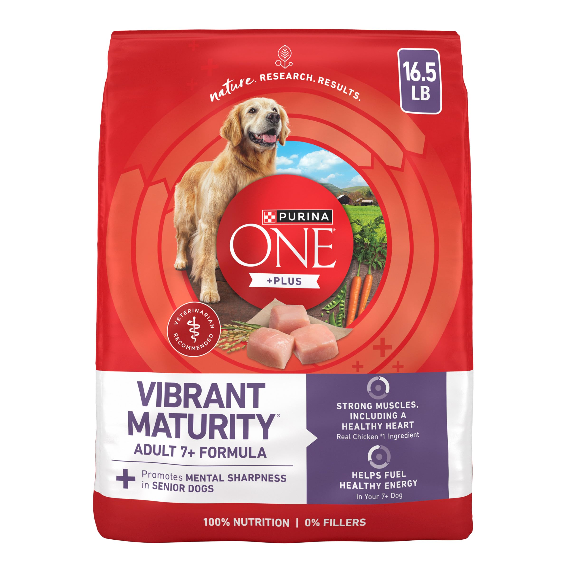 Purina ONE empaque frontal 16.5 lb mostrando información clave y confianza