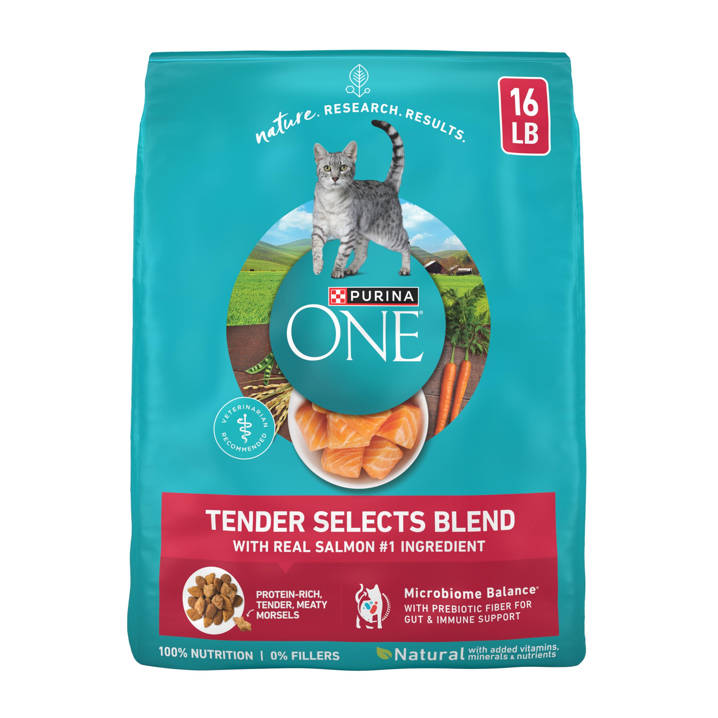 Purina ONE frente del empaque muestra salmón real y beneficio nutricional