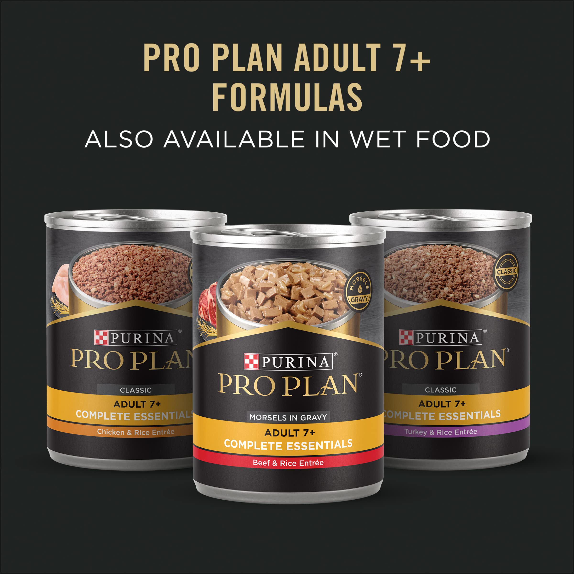 Purina Pro Plan comparación de tamaño de croqueta, ayuda a masticación senior