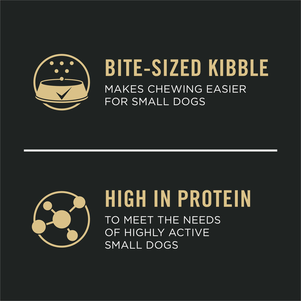 Purina Pro Plan primer plano de croqueta pequeña fácil de masticar para razas pequeñas