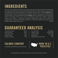 Purina Pro Plan etiqueta de ingredientes resaltando cordero como primera fuente