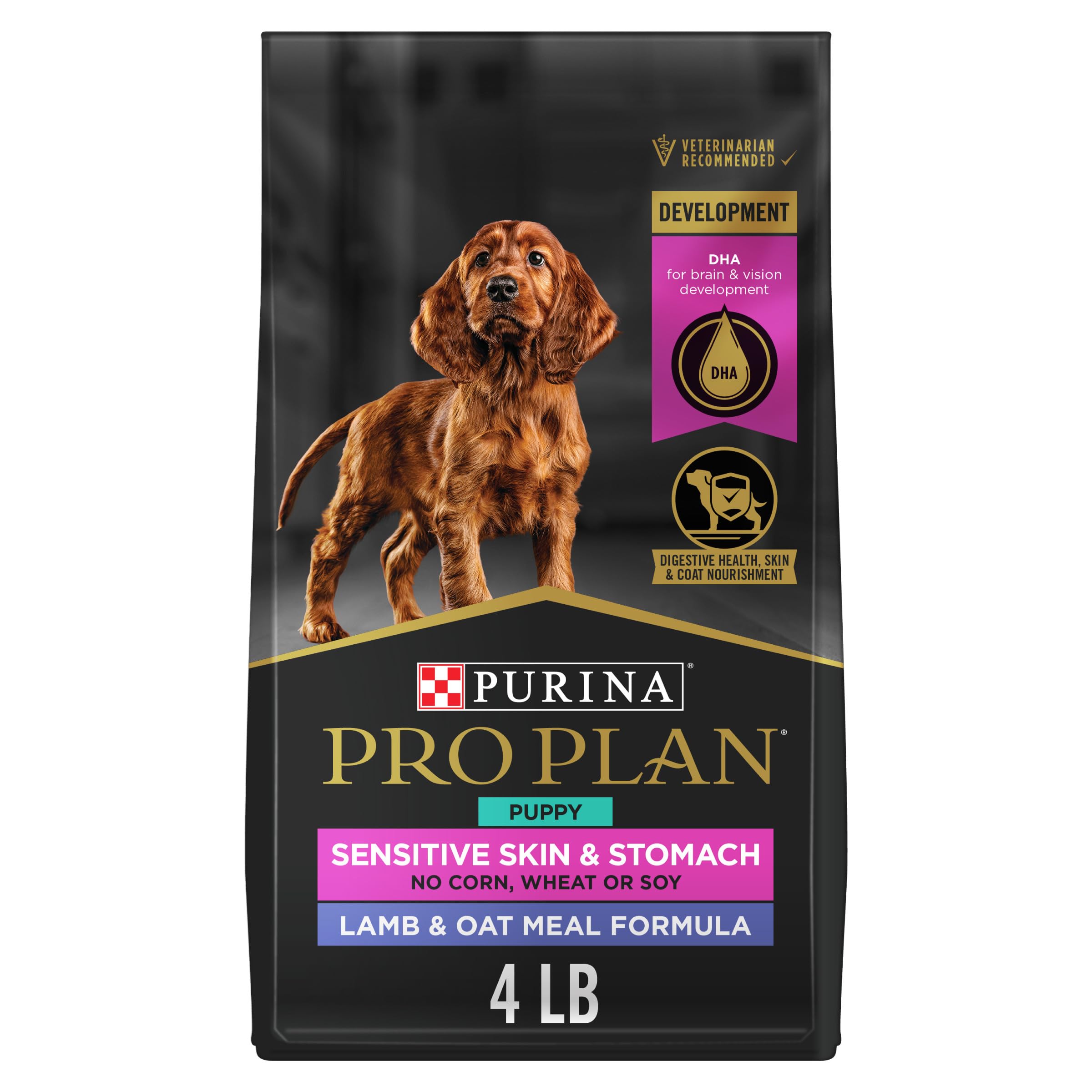 Purina Pro Plan frente del empaque 4 lb mostrando fórmula para cachorros