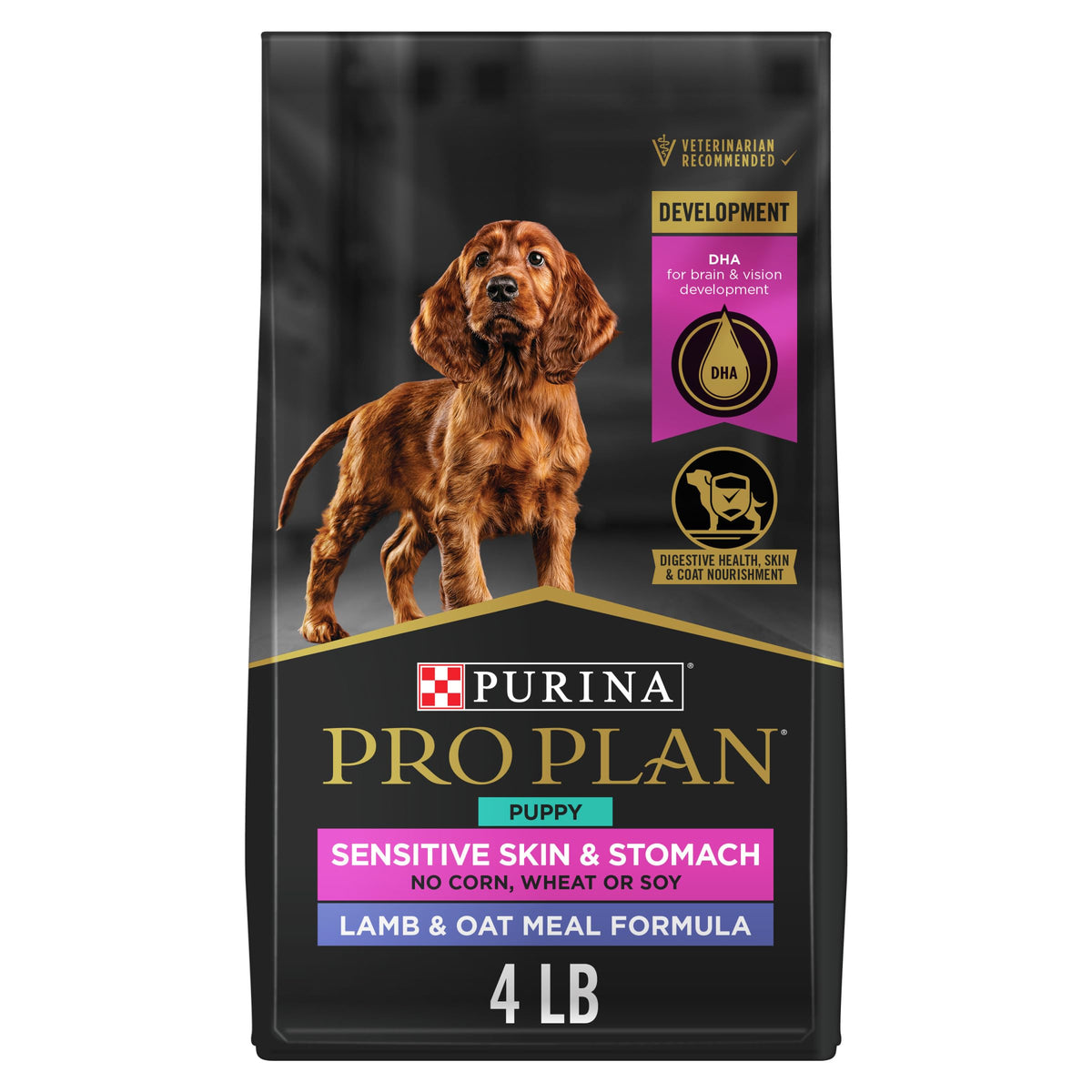 Purina Pro Plan frente del empaque 4 lb mostrando fórmula para cachorros