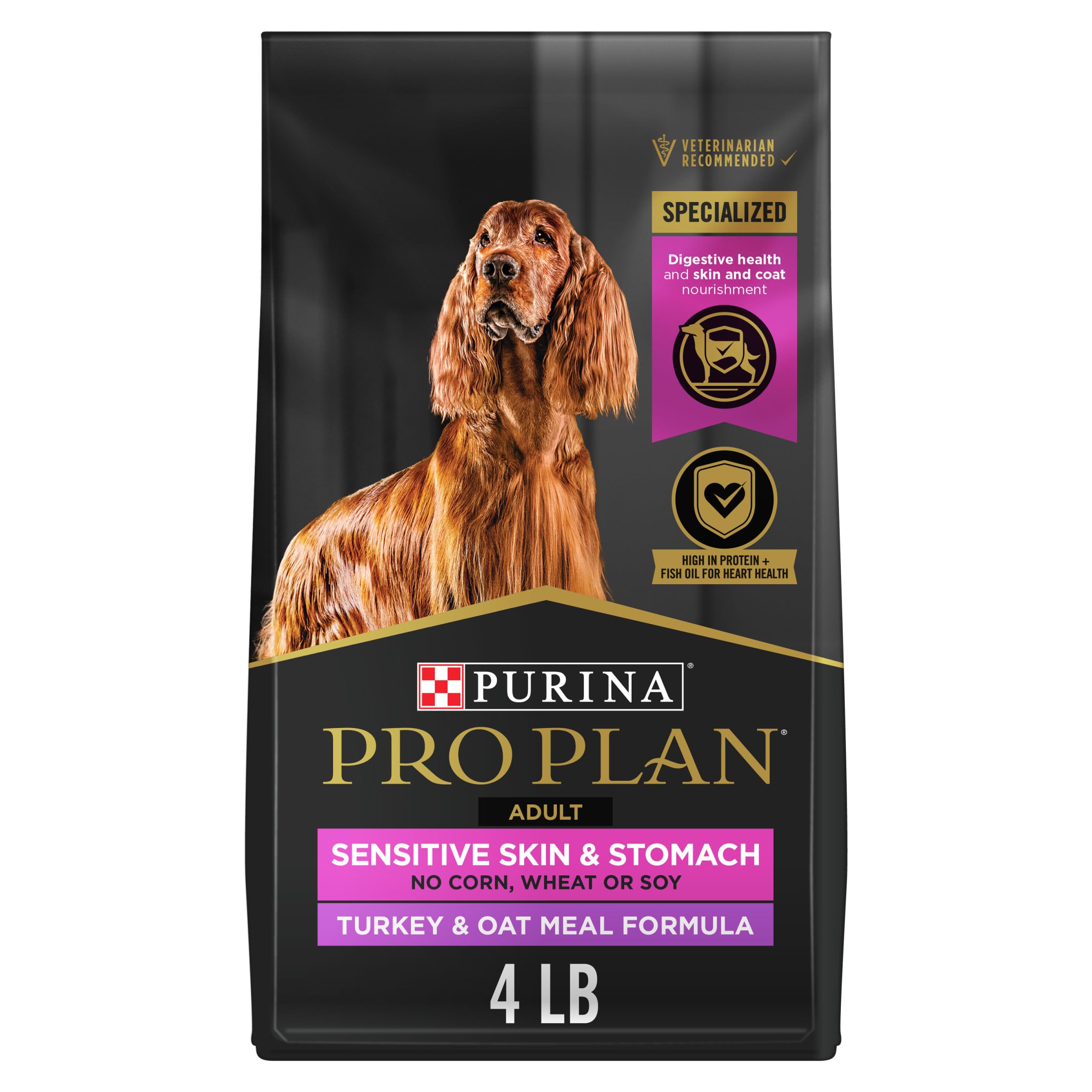 Purina Pro Plan front of bag showing turkey formula and benefits