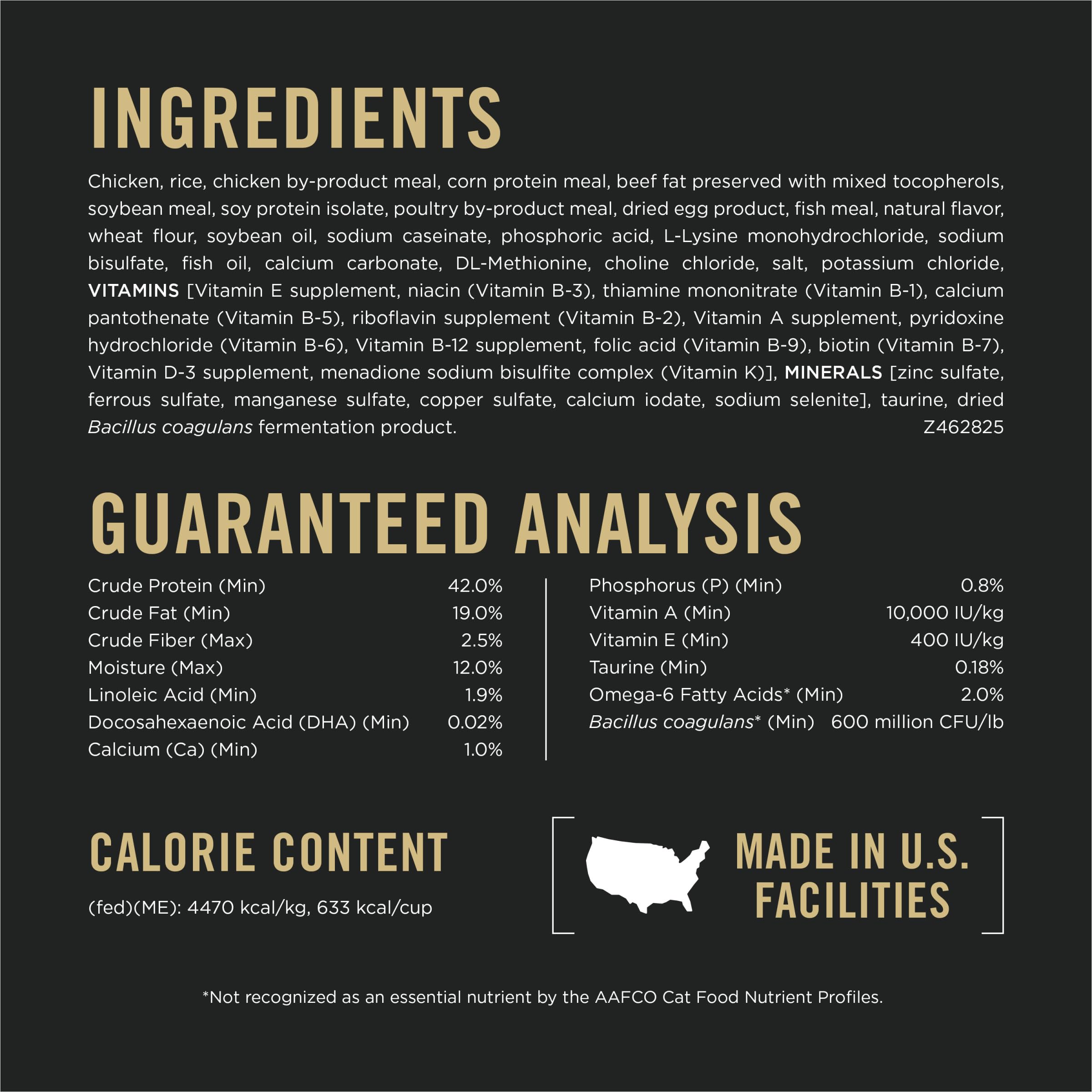 Purina Pro Plan etiqueta nutricional con información de DHA y probióticos