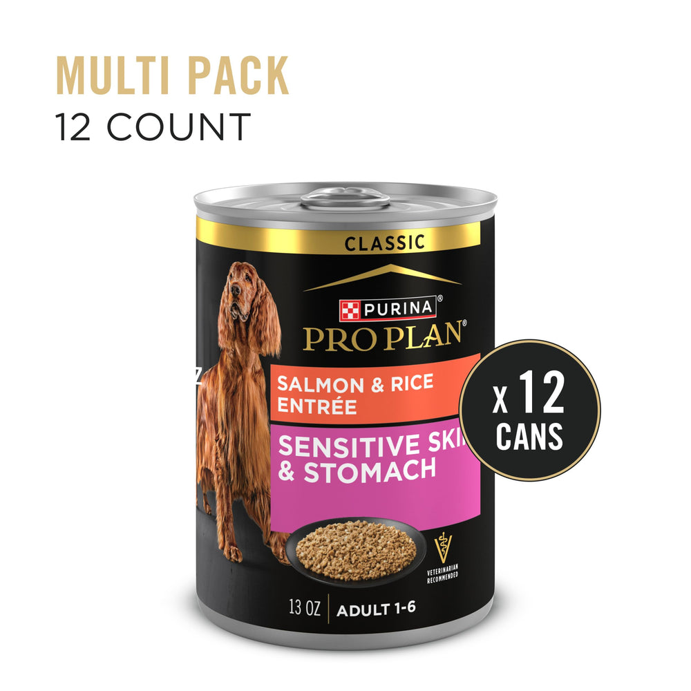 Purina Pro Plan lata abierta con mezcla de salmón y arroz, digestión suave