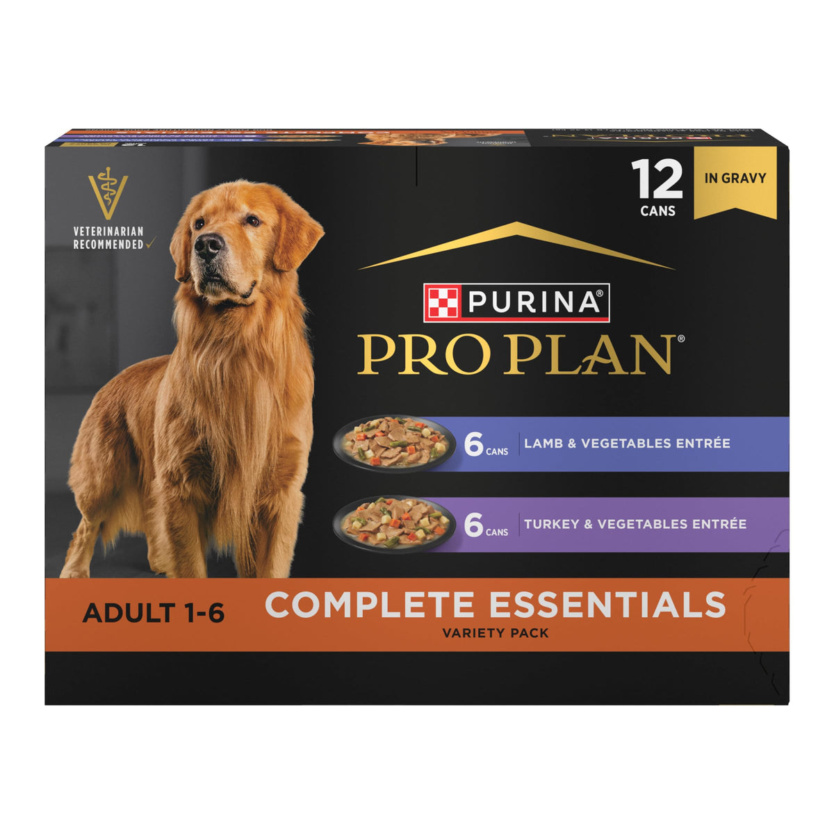 Purina Pro Plan pack frontal mostrando latas y variedad, atractivo y completo