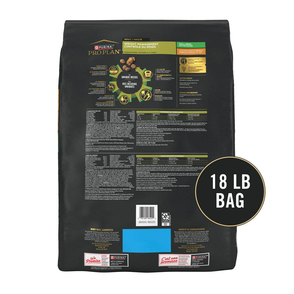 Purina Pro Plan bolsa de 18 lb comparada con mano para escala clara