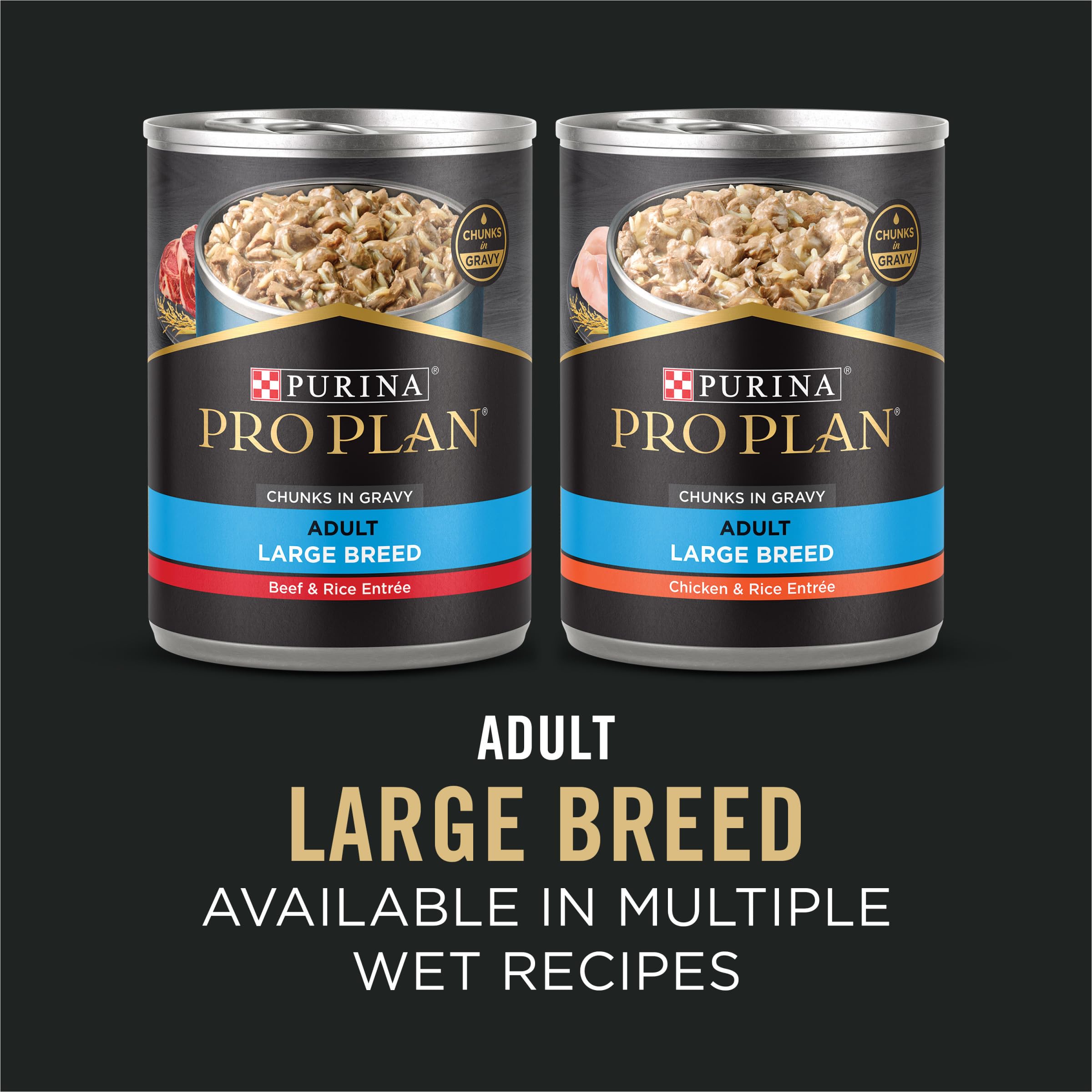 Purina Pro Plan comparación de tamaño de croqueta para razas grandes