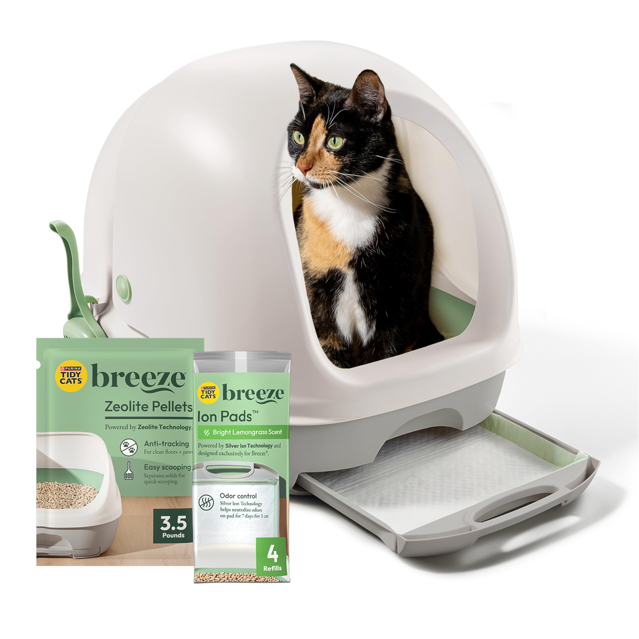 Purina Tidy Cats bandeja con tapa frontal mostrando higiene y discreción