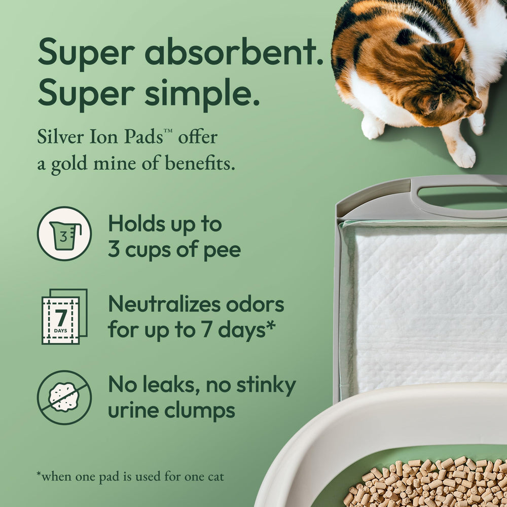 Purina Tidy Cats comparación de tamaño de pellets y almohadilla para escala