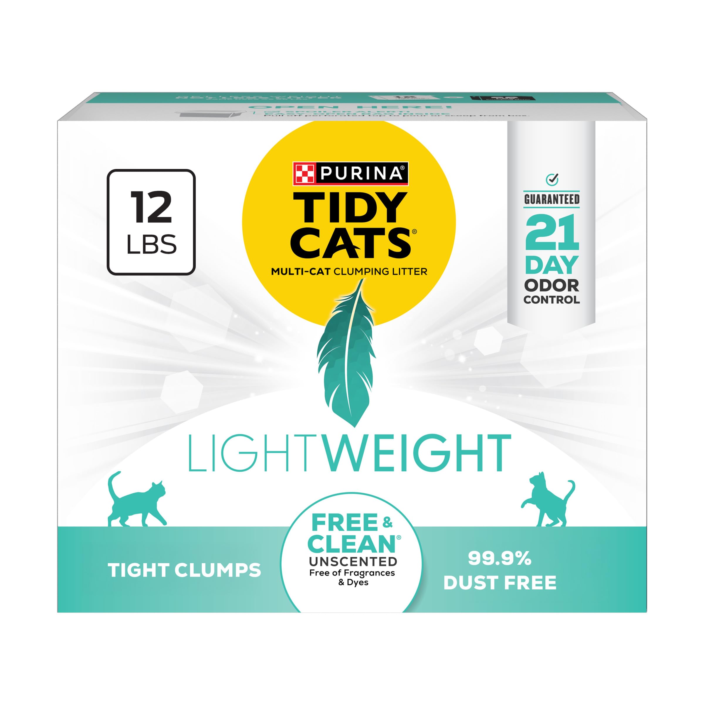 Purina Tidy Cats frente del empaque mostrando producto y beneficio de ligereza