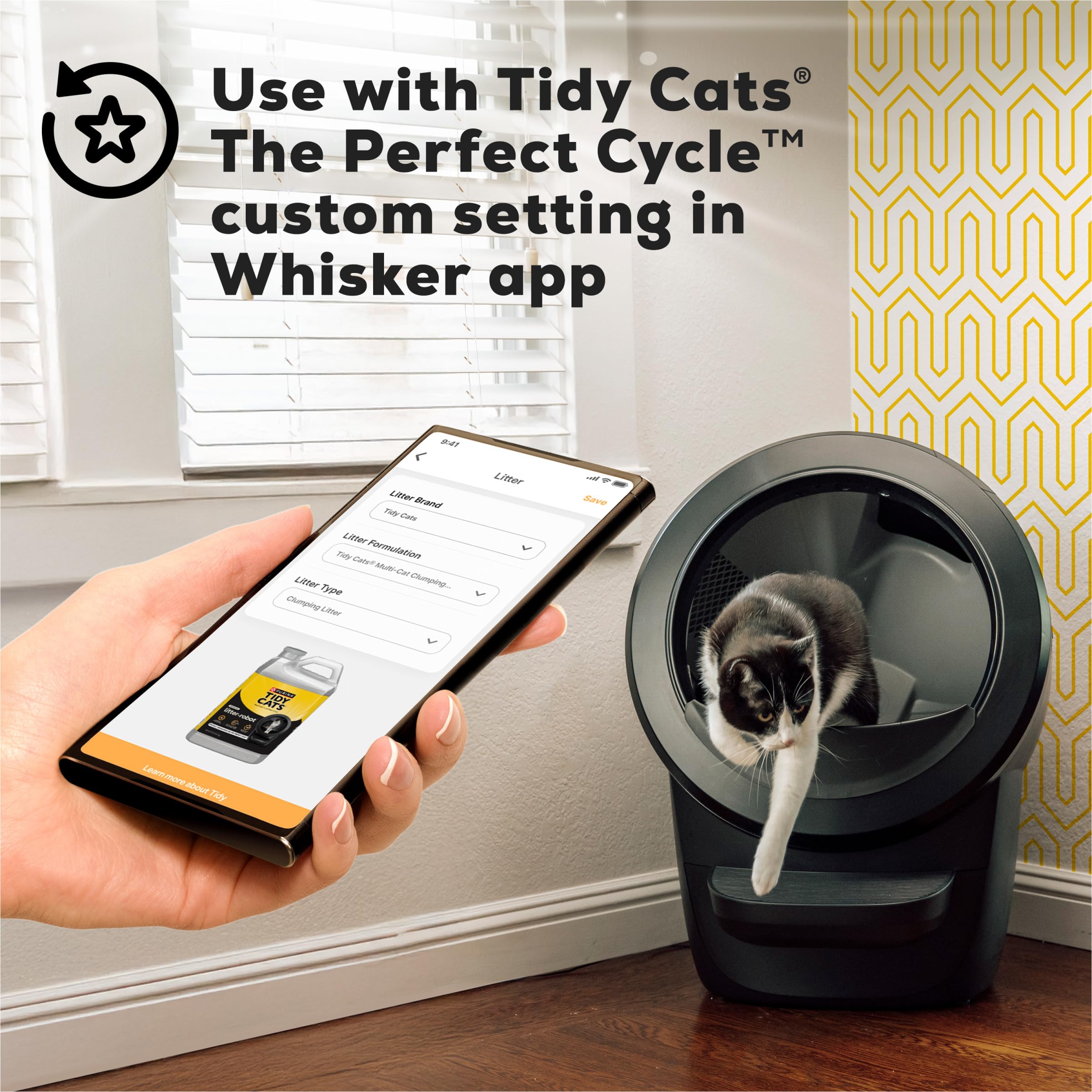 Purina Tidy Cats comparación de tamaño del envase para estimar suministro