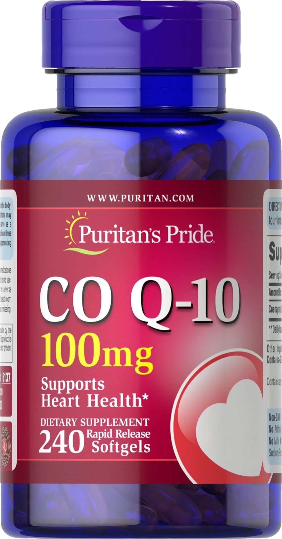 Puritan's Pride frasco frontal mostrando 240 cápsulas blandas y etiqueta clara