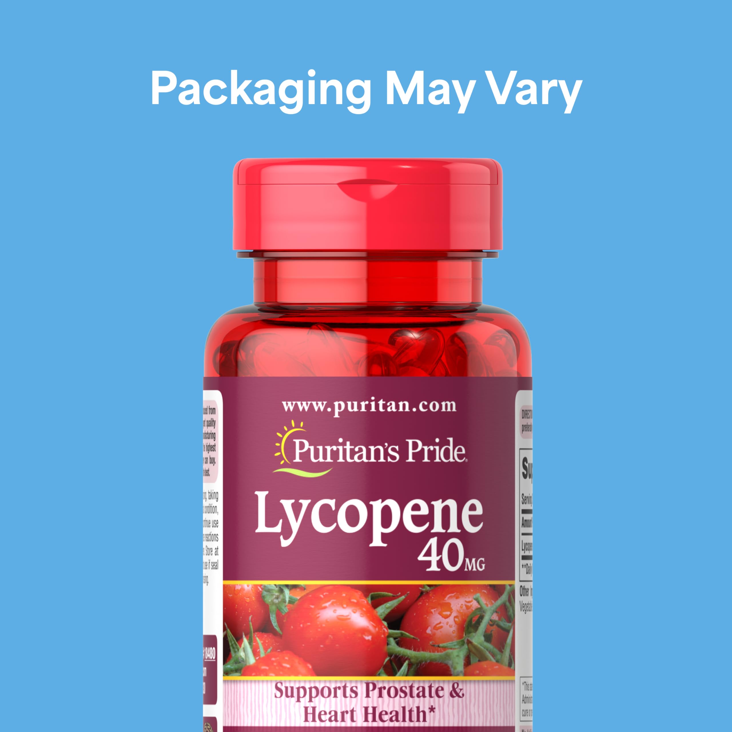 Close-up de softgel Puritan's Pride Lycopene mostrando textura y facilidad de ingestión