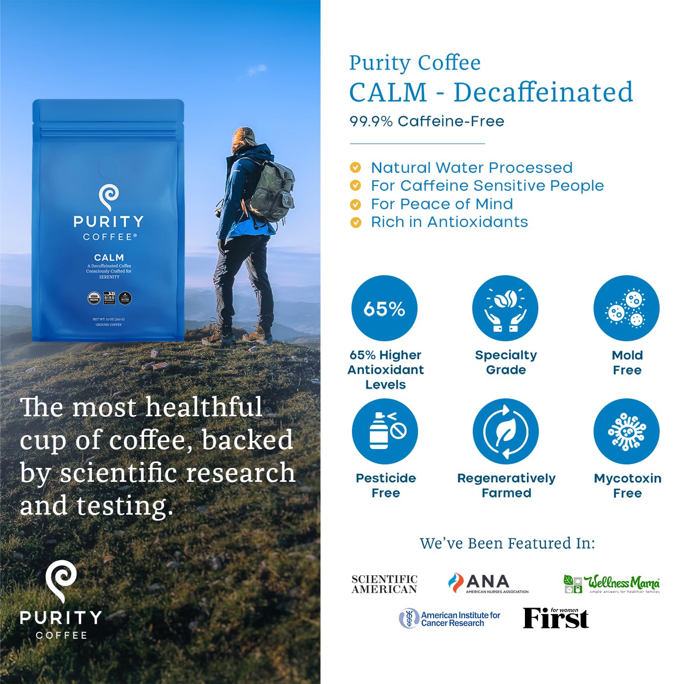 PURITY COFFEE detalle del molido CALM textura uniforme y aroma preservado