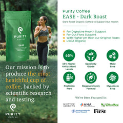 PURITY COFFEE granos EASE en mano que facilitan digestión suave