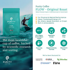 PURITY COFFEE granos y textura del molido destacando calidad premium