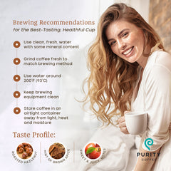 PURITY COFFEE paquete junto a regla para referencia de tamaño