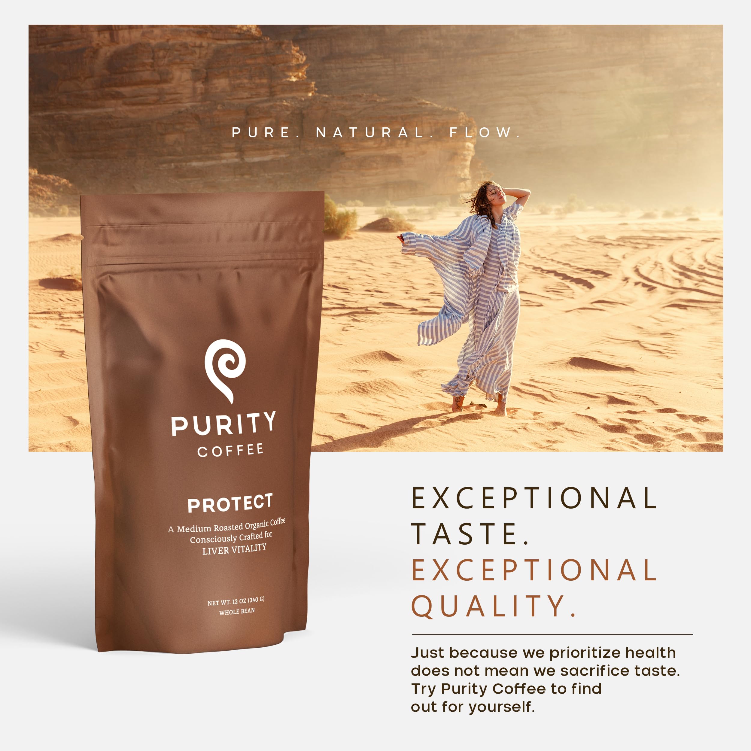 PURITY COFFEE etiqueta con certificaciones orgánicas y sostenibles