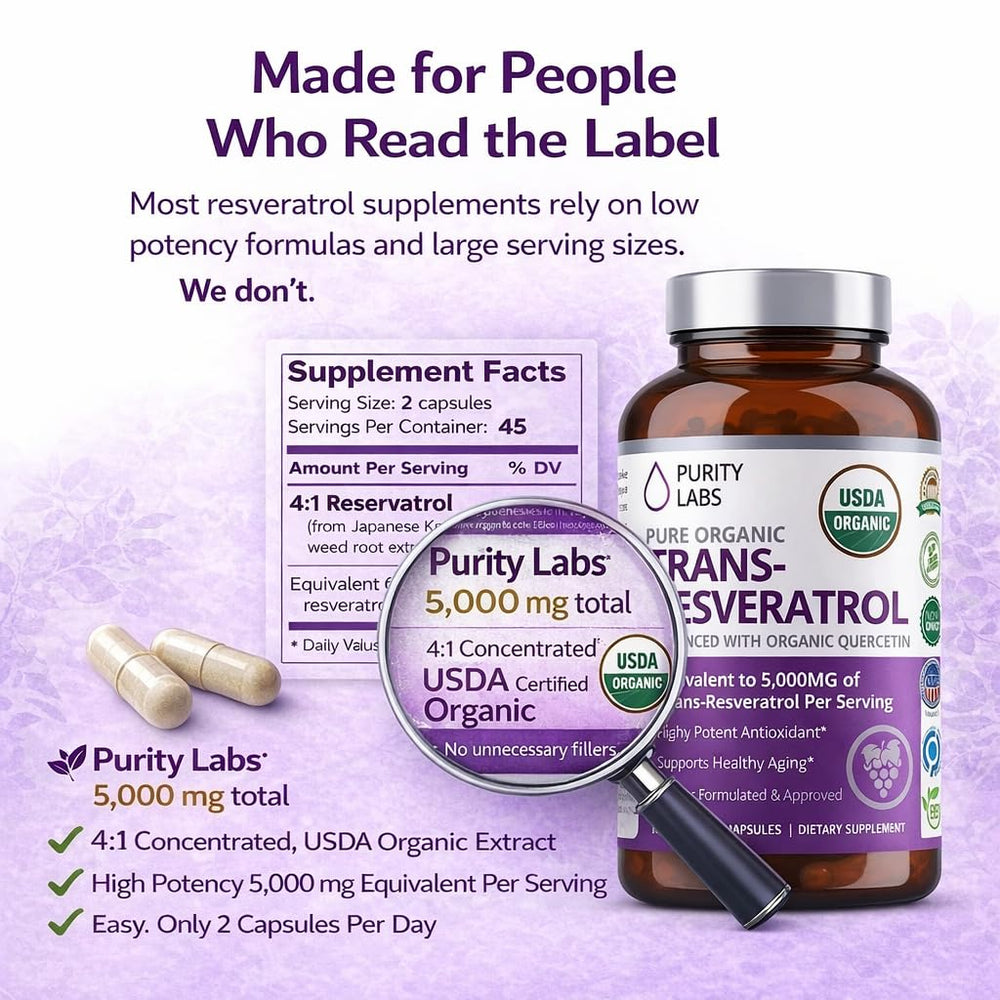 Purity Labs etiqueta con lista de ingredientes y concentración clara